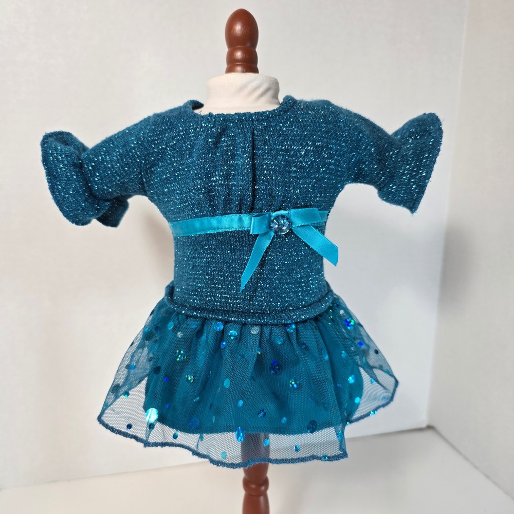 Dollie & Me 18 Inch Doll Teal Blue Glitter Sequin Tulle Party Dress‎ Holiday